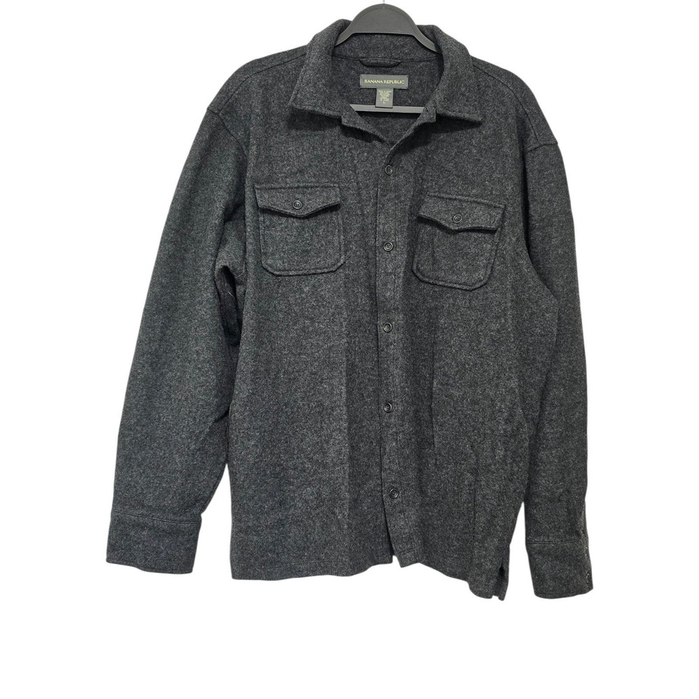 Banana Republic Wool Blend Shirt Jacket Mens SZ L Gray Shacket Heritage Layering